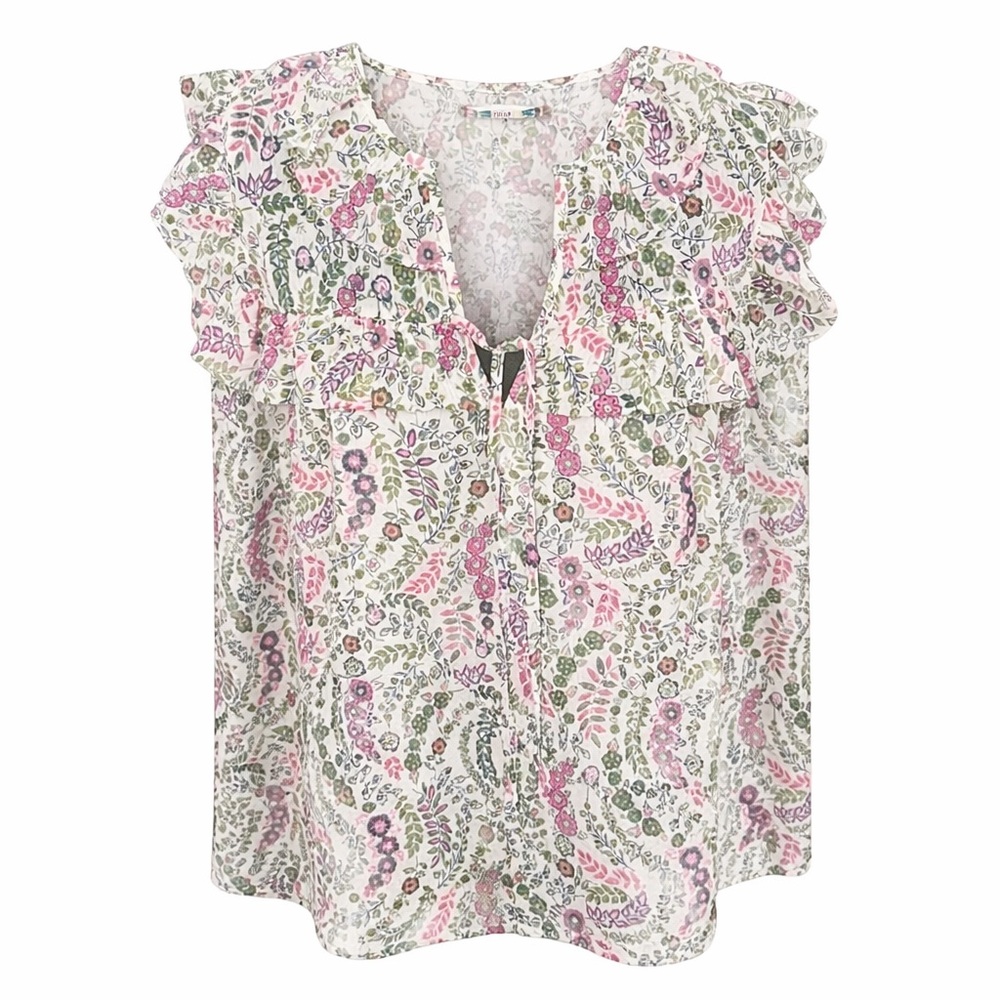 LOFT Cottagecore Floral Ruffle Blouse Coquette Soft Girl Boho‎ Top- Large